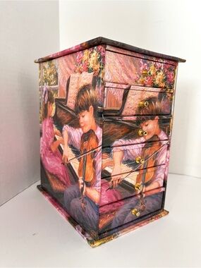 Vintage-style music themed jewelry box / mini chest with 6 drawers 🎻🎹